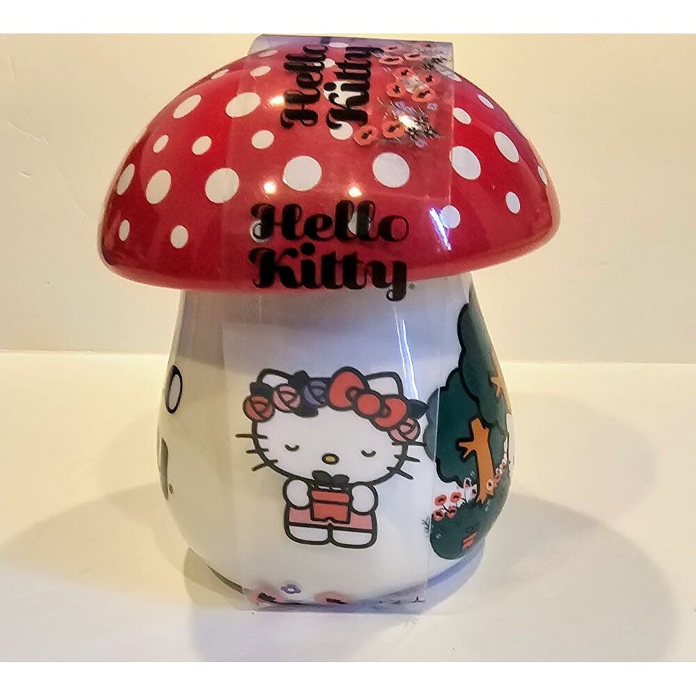 Hello Kitty Mushroom Ceramic Mug with Lid Red‎ Polka Dot Sanrio Cottagecore New